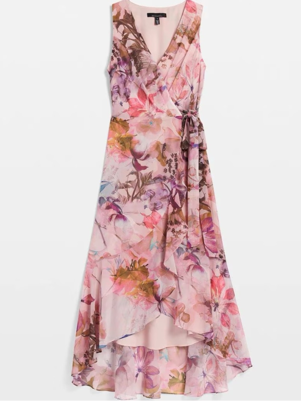 NWT WHBM V-Neck Ruffle Wrap Dress in Whisper FIoral Camellia Blush Pink Size 8 - Picture 2 of 6